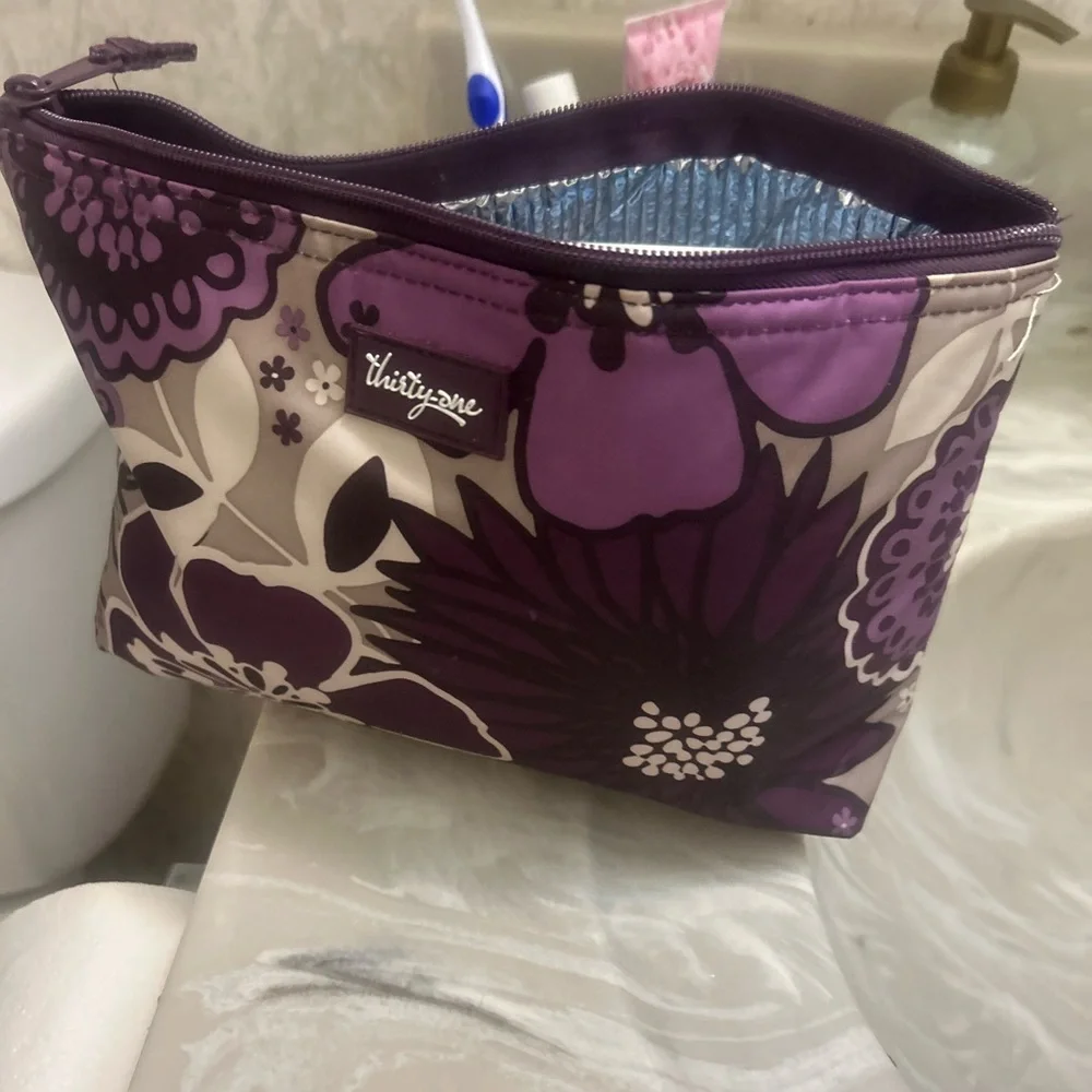Purple, Gray Floral Cosmetic bag - Picture 1 of 1